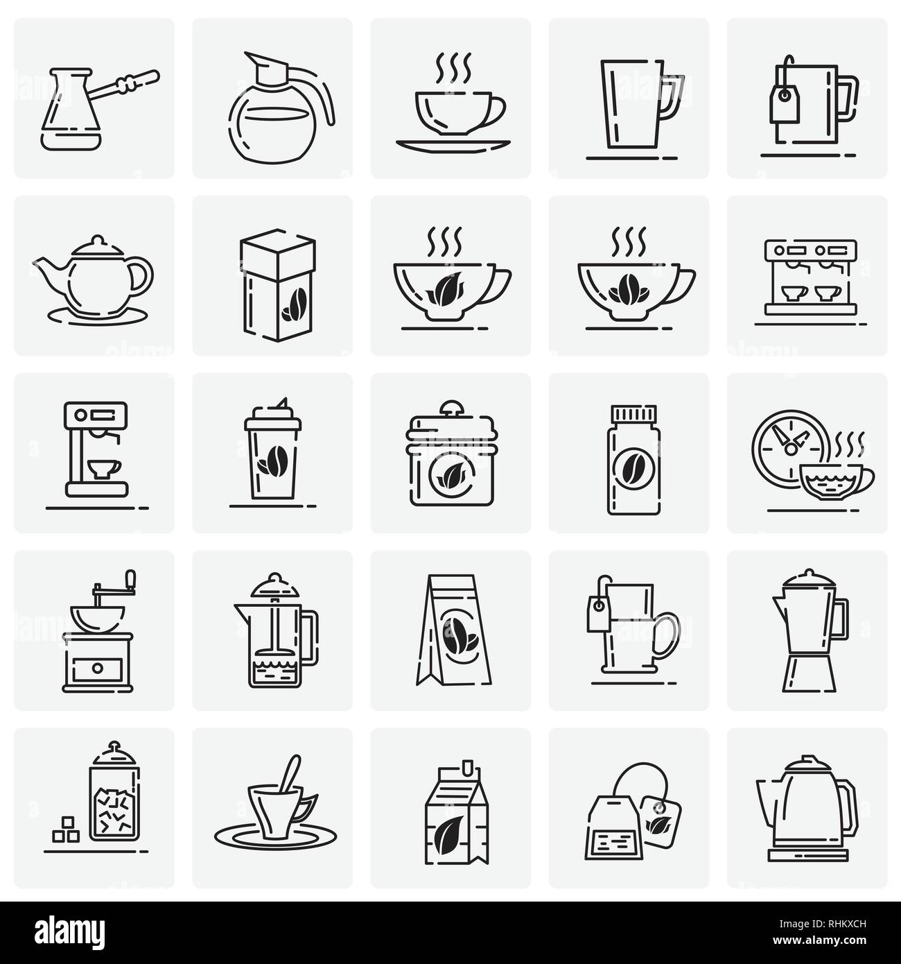 Tee und Kaffee Umrisse Symbole auf Plätzen Hintergrund für Grafik- und Webdesign, modernen einfachen Vektor unterzeichnen. Internet Konzept. Trendy Symbol für Web-sites Stock Vektor