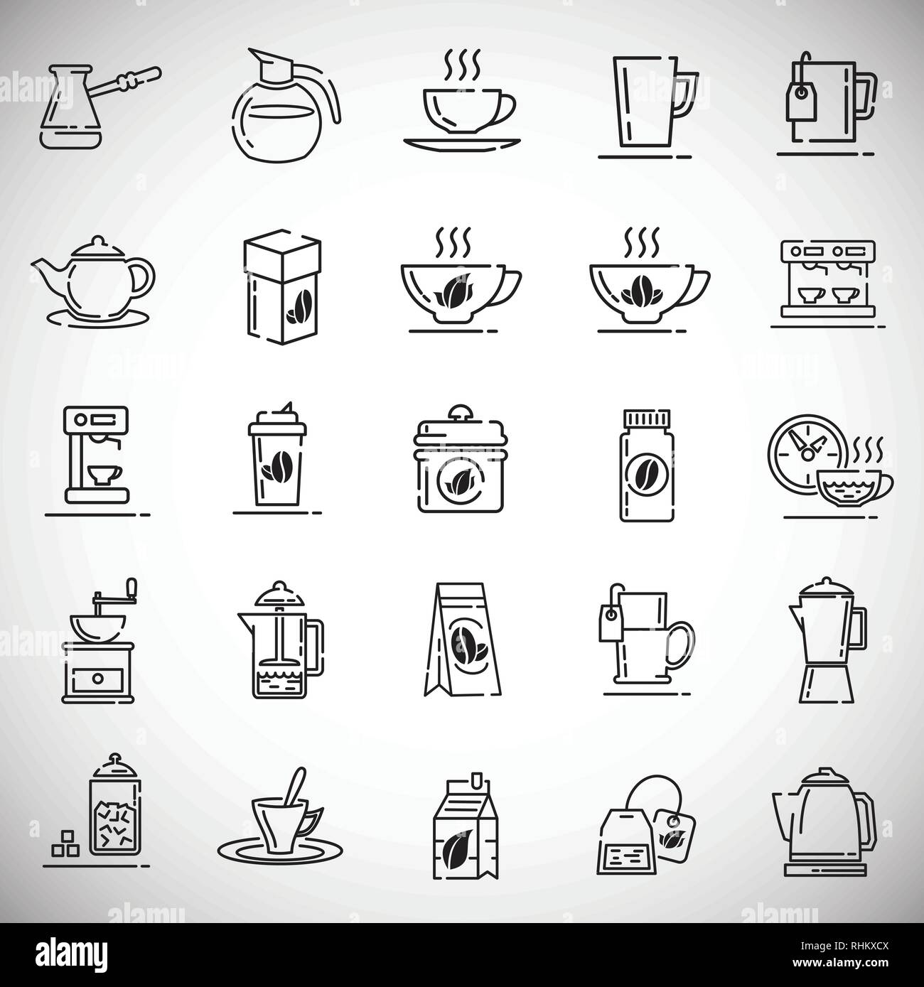 Tee und Kaffee Umrisse Symbole auf dem weißen Hintergrund für Grafik- und Webdesign, modernen einfachen Vektor unterzeichnen. Internet Konzept. Trendy Symbol für Websit Stock Vektor