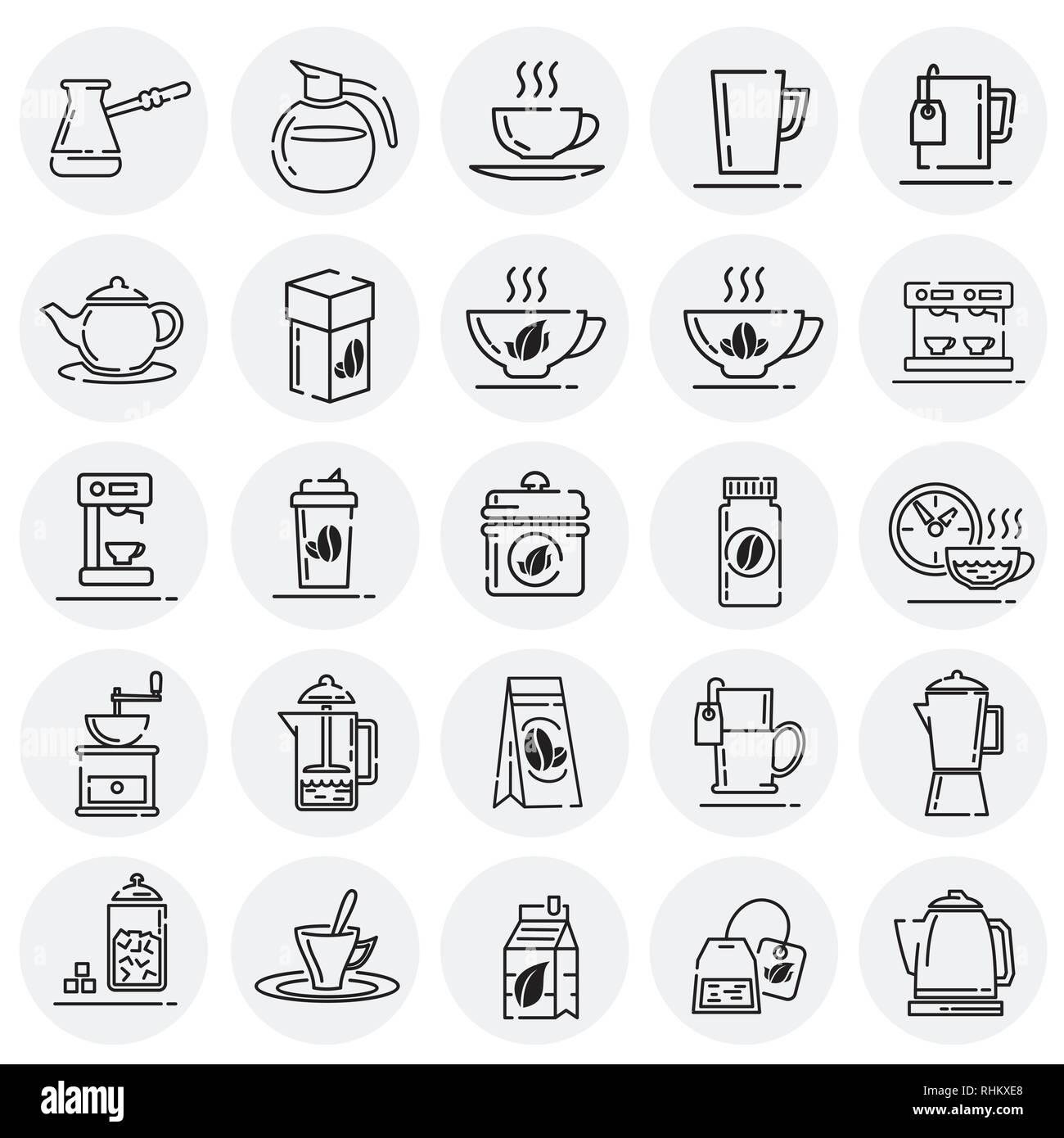 Tee und Kaffee Umrisse Symbole auf Kreise Hintergrund für Grafik- und Webdesign, modernen einfachen Vektor unterzeichnen. Internet Konzept. Trendy Symbol für Web-sites Stock Vektor