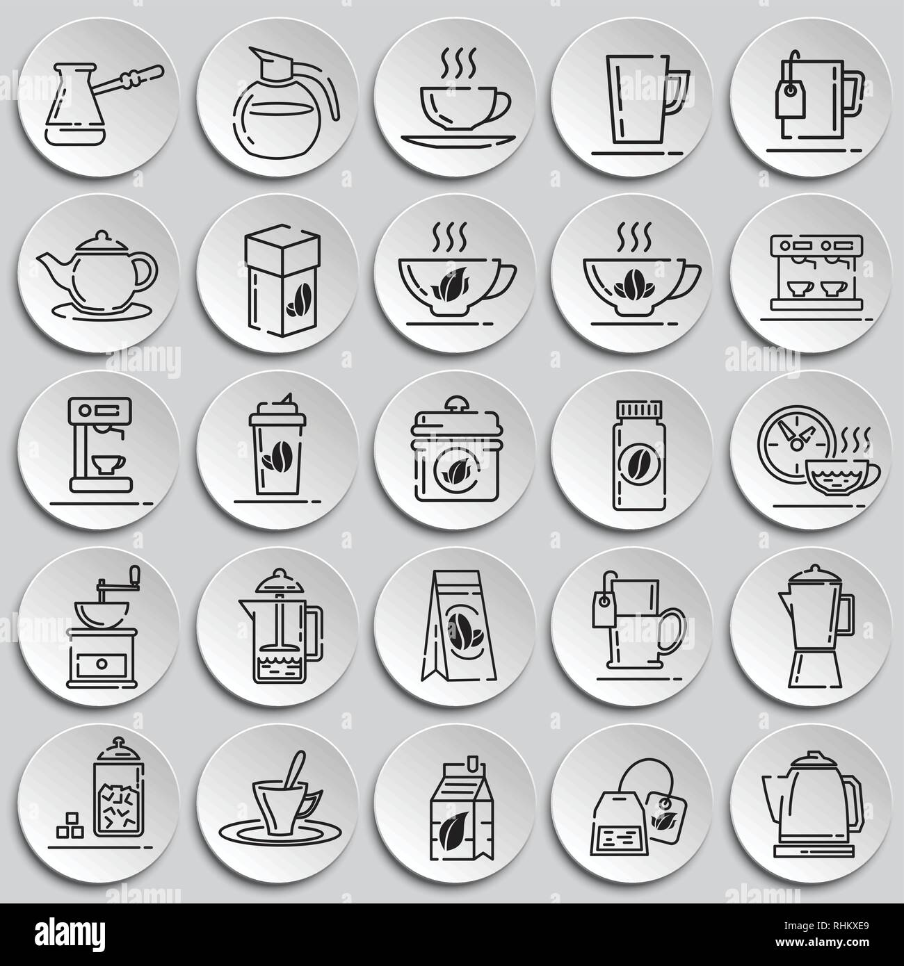 Tee und Kaffee Umrisse Symbole auf dem Teller Hintergrund für Grafik- und Webdesign, modernen einfachen Vektor unterzeichnen. Internet Konzept. Trendy Symbol für Web site Design web-Taste oder mobile App. Stock Vektor