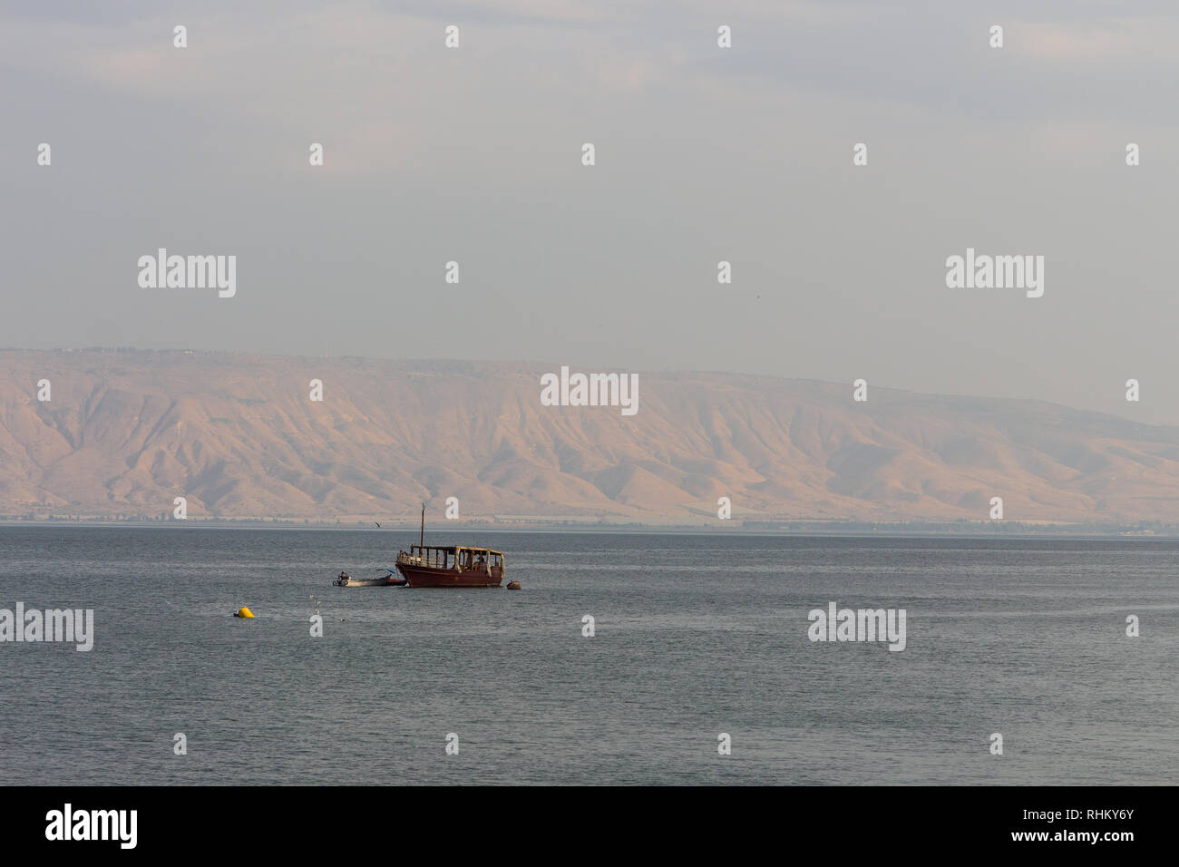 Mit dem Boot auf den See Genezareth und die Golanhöhen, Israel Stockfoto