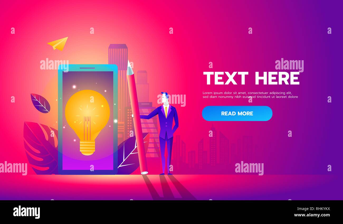 Vector Illustration, online Assistent am Arbeitsplatz. Förderung im Netzwerk. Manager bei remote arbeiten, auf der Suche nach neuen Ideen Lösung Stock Vektor