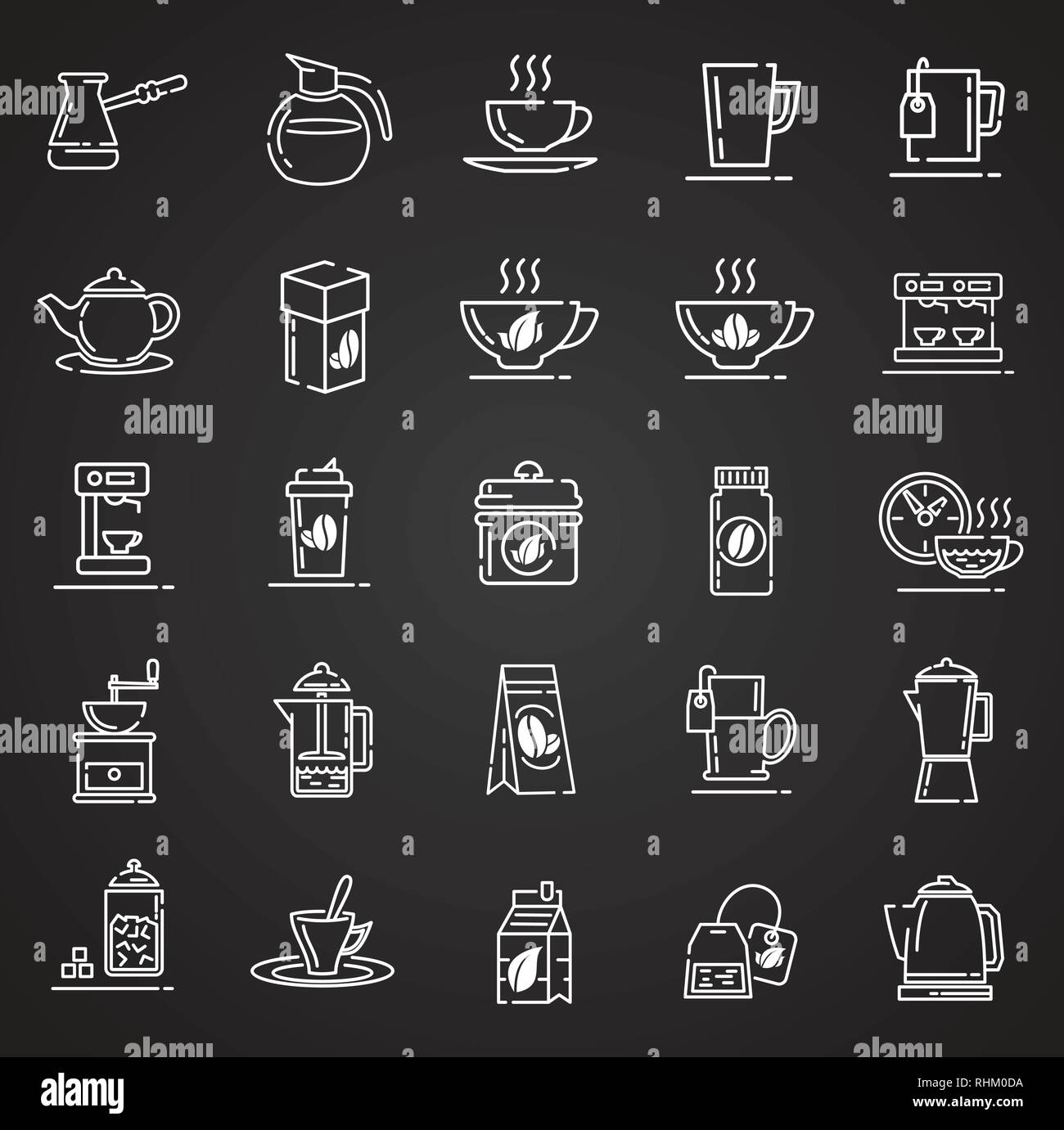 Tee und Kaffee Umrisse Symbole auf schwarzem Hintergrund für Grafik- und Webdesign, modernen einfachen Vektor unterzeichnen. Internet Konzept. Trendy Symbol für Web site Design web-Taste oder mobile App. Stock Vektor