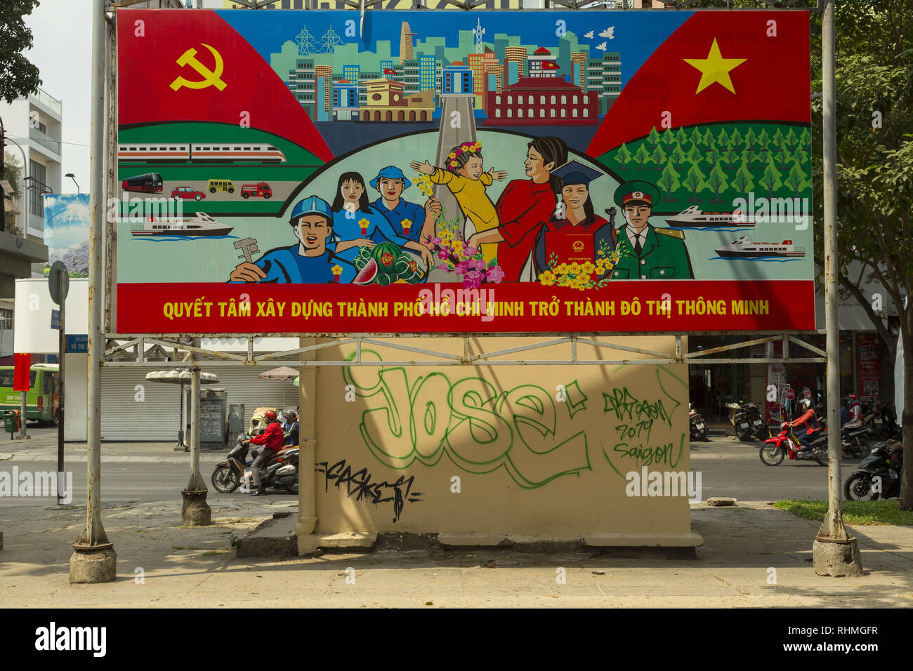 Politische Propaganda in Vietnam. Stockfoto