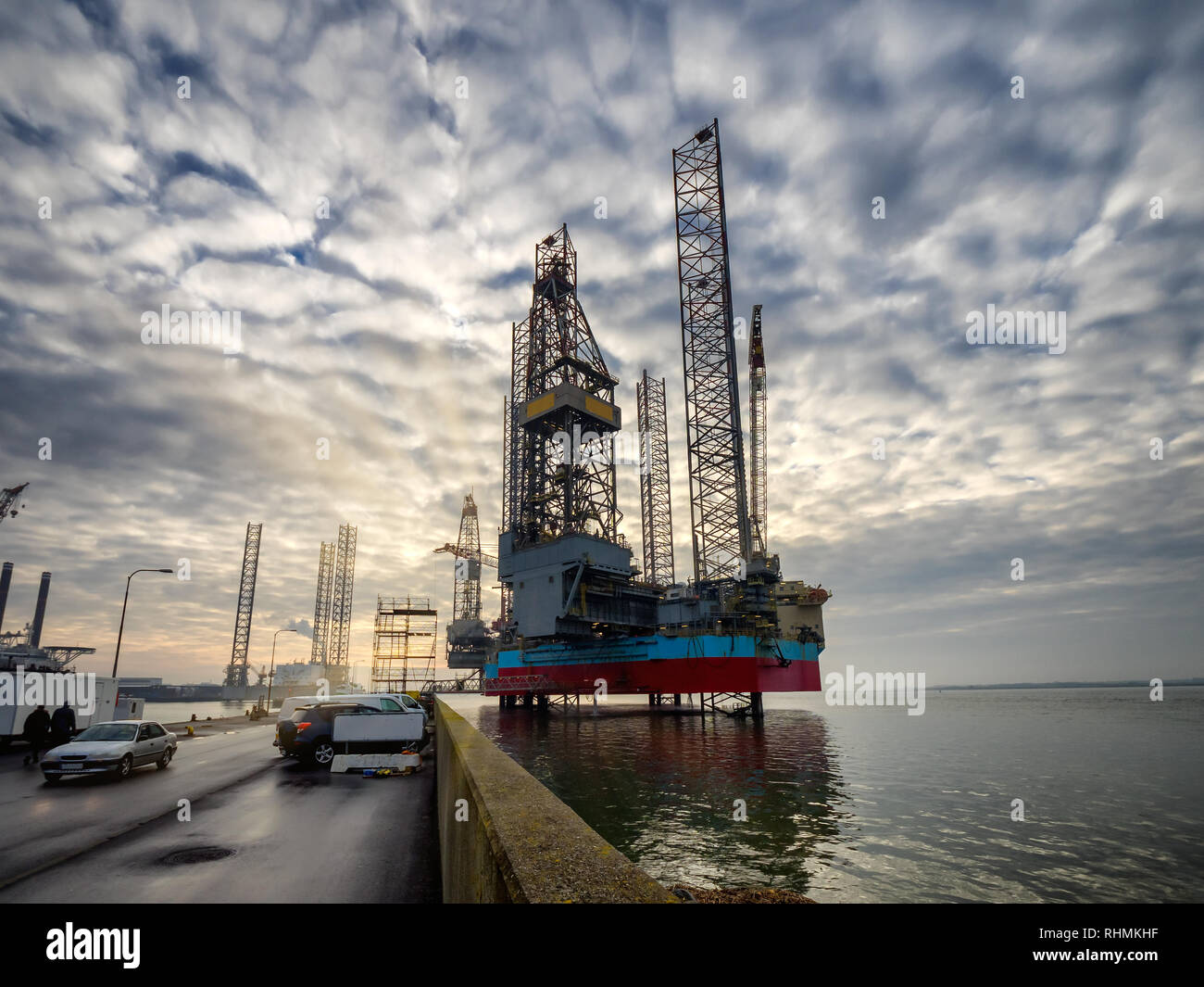 Plattformen in Esbjerg Offshore Oil Hafen, Dänemark Stockfoto