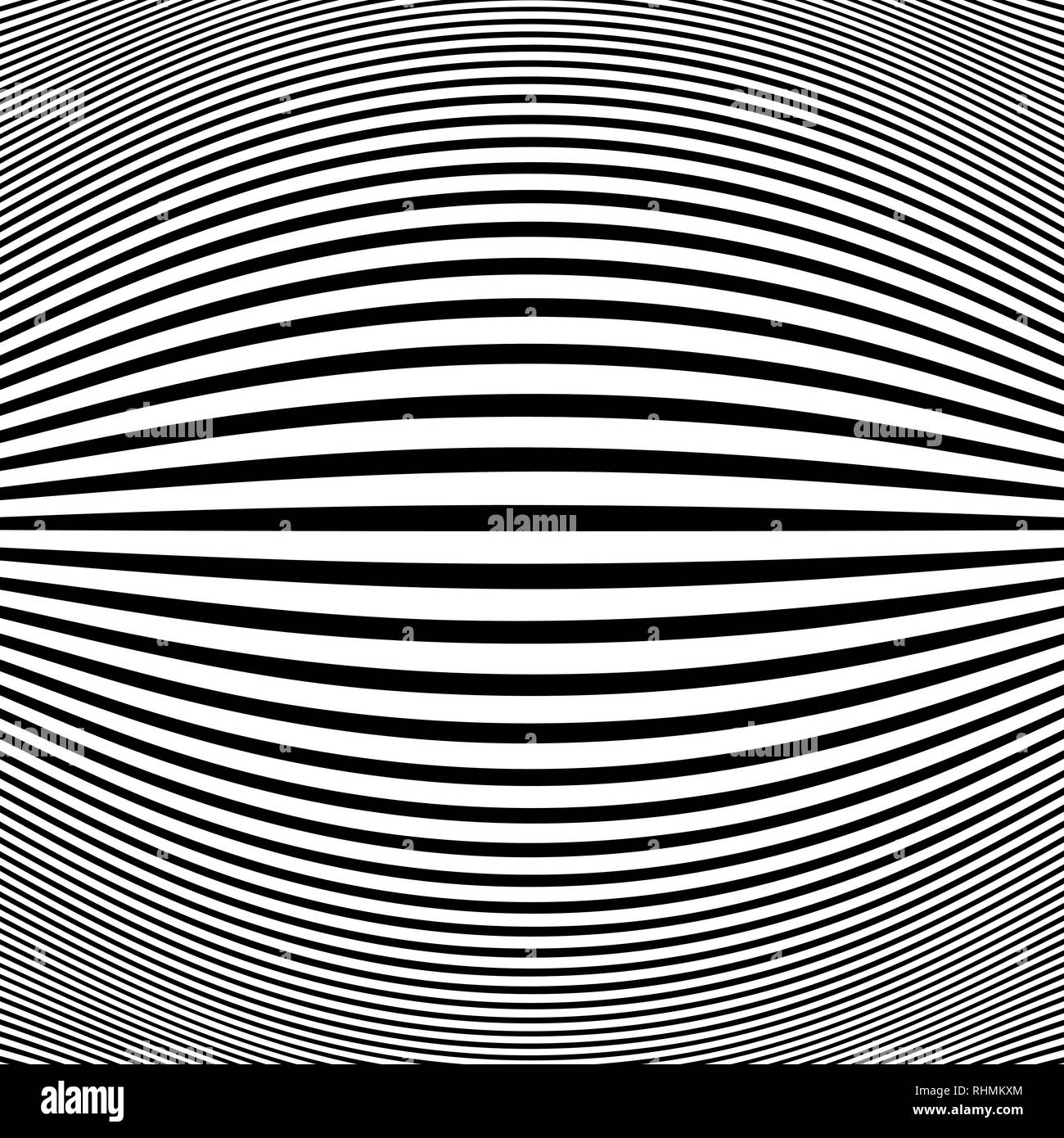 Abstract Black Stripe Linie Op Art fish eye Hintergrund. Schwarzer Streifen Linie der Muster details. Vector EPS 10. Stock Vektor