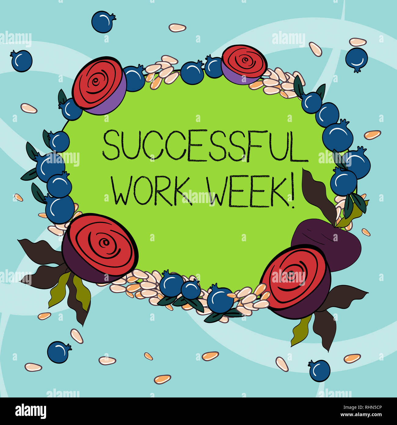 Handschrift Text schreiben Erfolgreiche Arbeit Woche. Begriff Sinne  produktiv und befriedigend Arbeitstage in der Woche Blumen Kranz von  winzigen Samen klein gemacht Stockfotografie