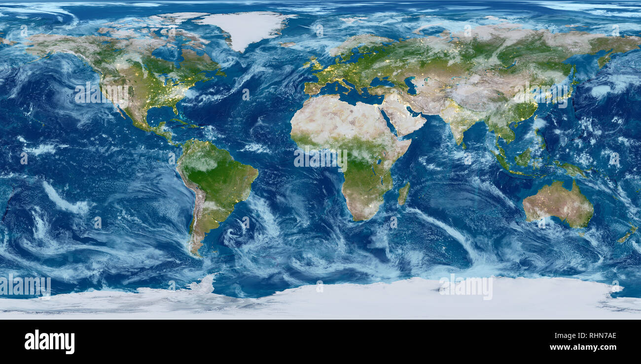 Geographie Karte Welt. Geändert getönt mit City lights Stockfoto