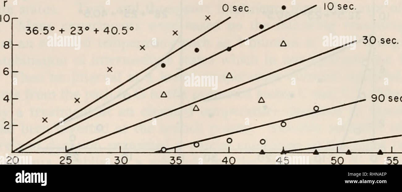 . Die biologische Bulletin. Biologie; Zoologie; Biologie; Meeresbiologie. 354 BERTIL HILLE UND ROGER MILCHMANN Minuten das Original 23° Gleichgewicht Verhältnisse sind fast wieder hergestellt. Die tatsächliche Menge an Material in A, B oder C wird reduziert, wenn einige D bei der hohen Temperatur gebildet hat. Jedes D vorhandenen bei Rückgabe bis 23°, C' in 10 Minuten konvertiert werden. Diese Eigenschaften des Modells erklären, die Phänomene der Vorübergehende und dauerhafte schnellen Temperatur Anpassung, die bereits beschrieben wurden (Milchmann, 1961, 1962). Abbildung 5 zeigt die Reaktion auf 37 Minuten von 40,5° nach dem angegebenen pretreatm Stockfoto