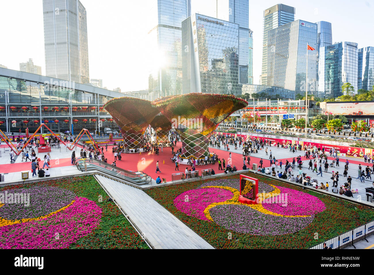 Große Blume Struktur Anzeige an das chinesische Neujahr Blumen Messe in Shenzhen, China. Stockfoto