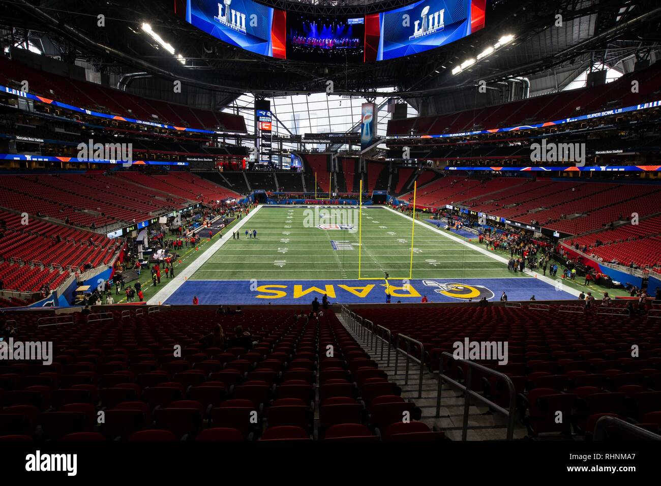 Atlanta, GA, USA. 3 Feb, 2019. Vor dem Super Bowl LIII bei Mercedes-Benz-Stadion in Atlanta, GA am 3. Februar 2019. (Foto durch Jevone Moore) Credit: Csm/Alamy leben Nachrichten Stockfoto