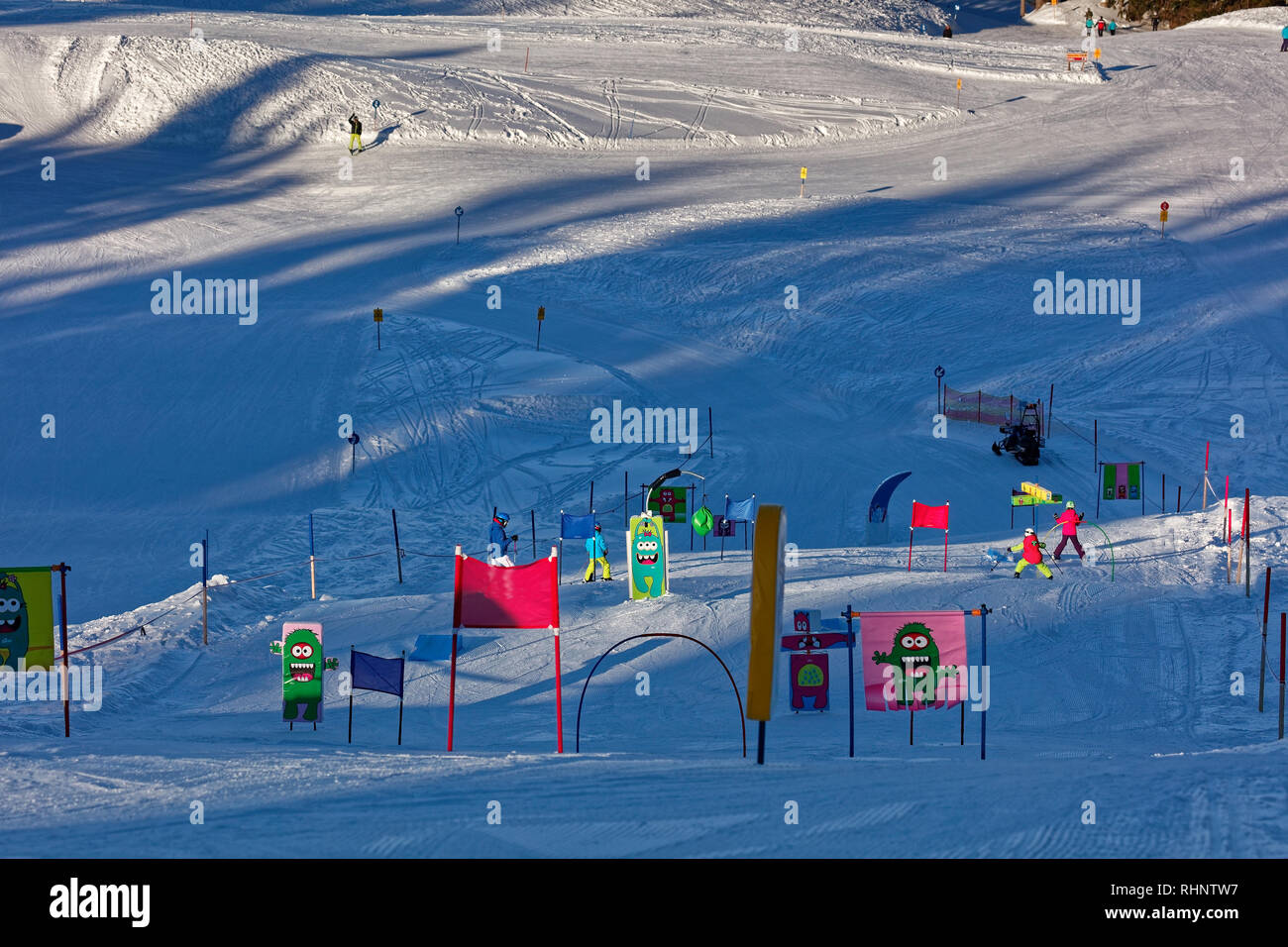 Skipiste für Zicklein an Boedele Ski Resort - Dornbirn, Vorarlberg, Österreich Stockfoto