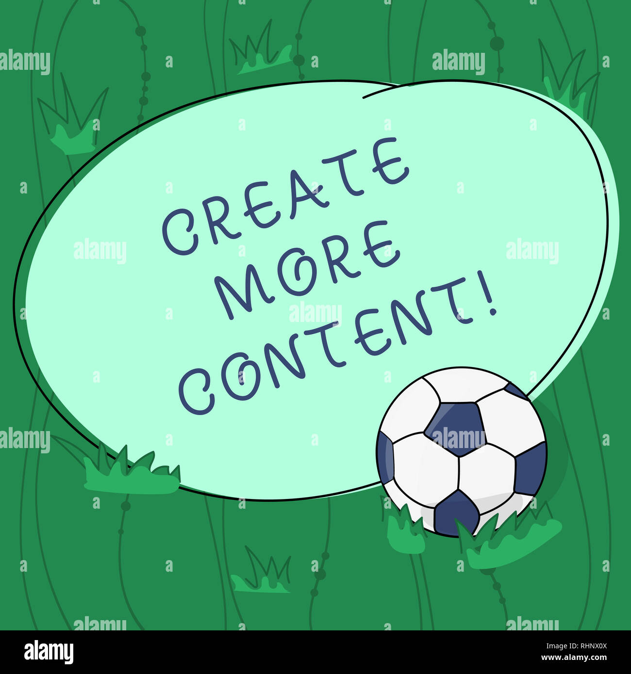 Handschrift Text schreiben mehr Inhalte erstellen. Konzept Bedeutung Wörter Satz schreiben zu gewinnen klar Publikum Fußball auf das Gras und Bl definiert Stockfoto