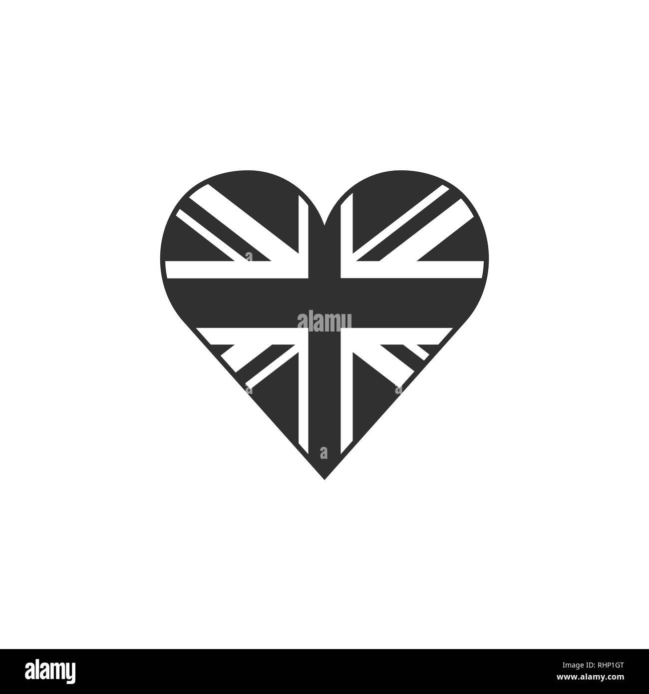 Großbritannien Flagge Symbol in Form eines Herzens in schwarzer Umriss flache Bauform. Tag der Unabhängigkeit oder der nationalen Feiertag Konzept. Stock Vektor