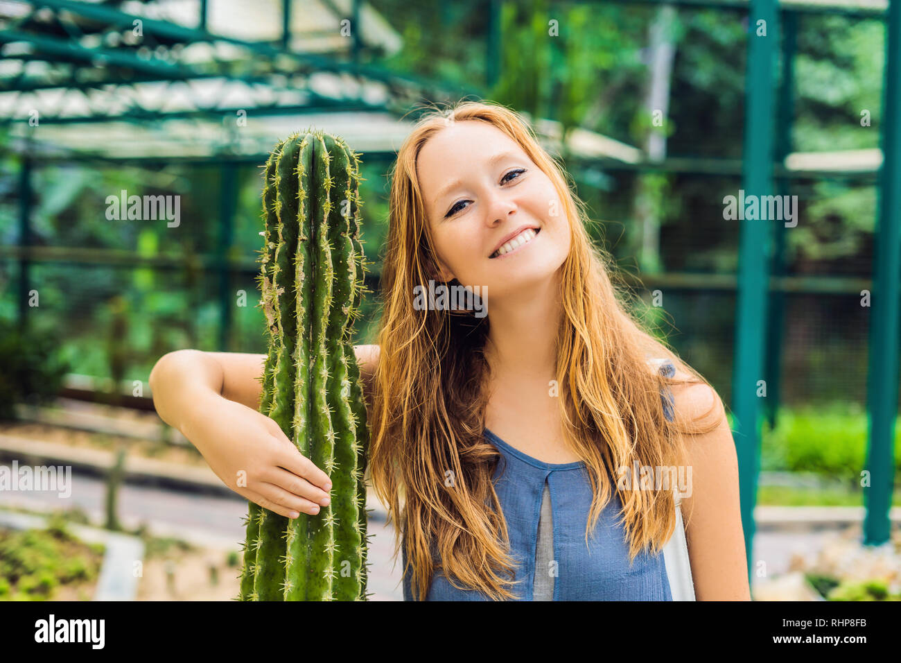 Eine Frau umarmt einen Kaktus als Ihr bester Freund. Probleme der  Freundschaft Konzept Stockfotografie - Alamy