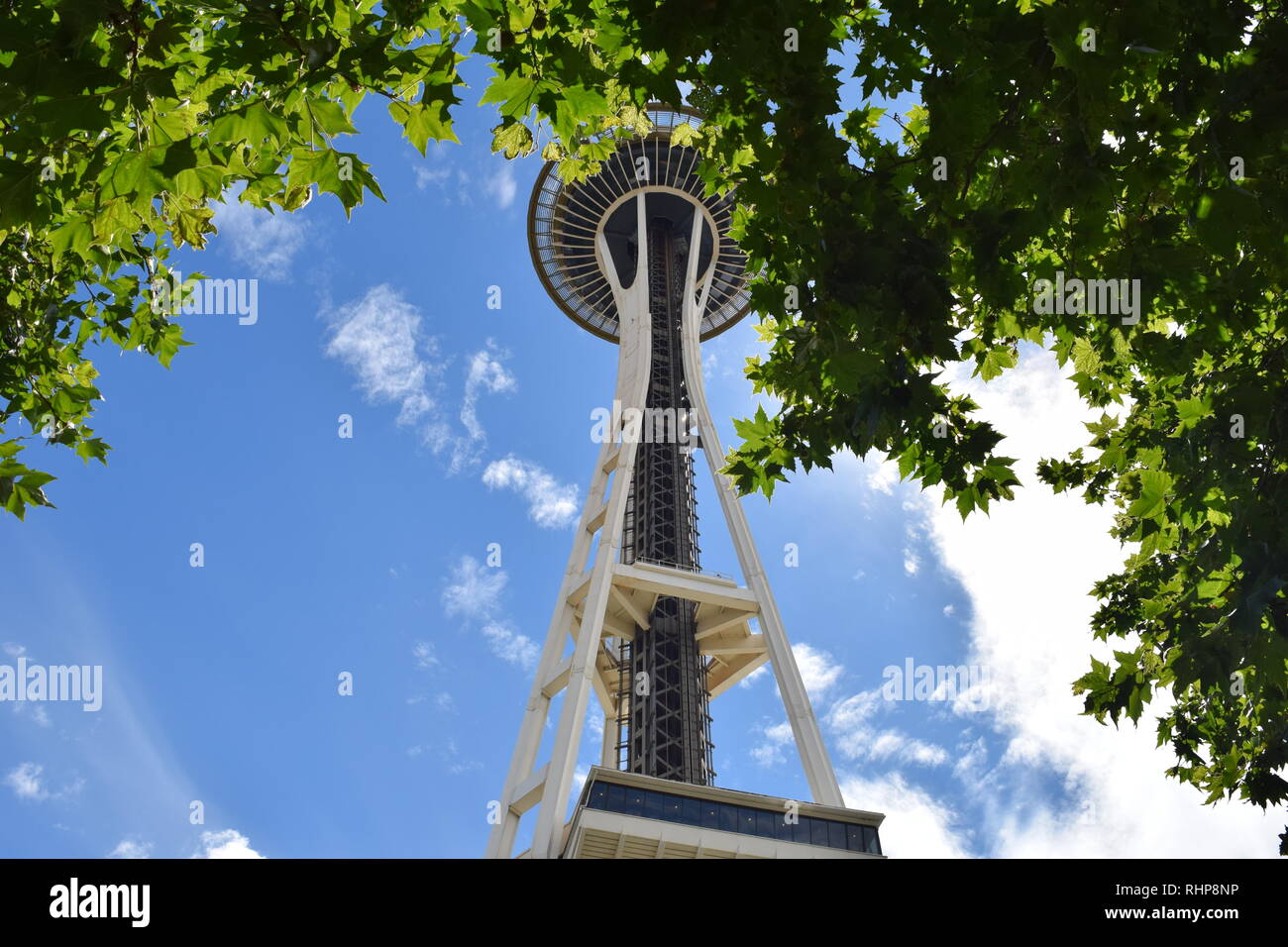 Ein interessanter Blick auf Seattle's Iconic Space Needle. Stockfoto