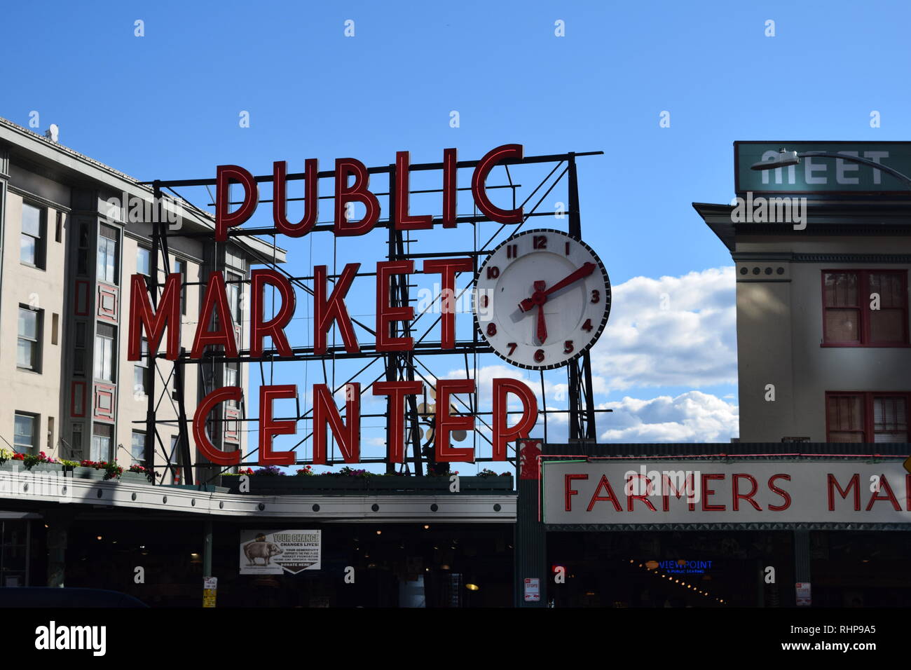 Weltberühmte Zeichen in der Innenstadt von Seattle Stockfoto