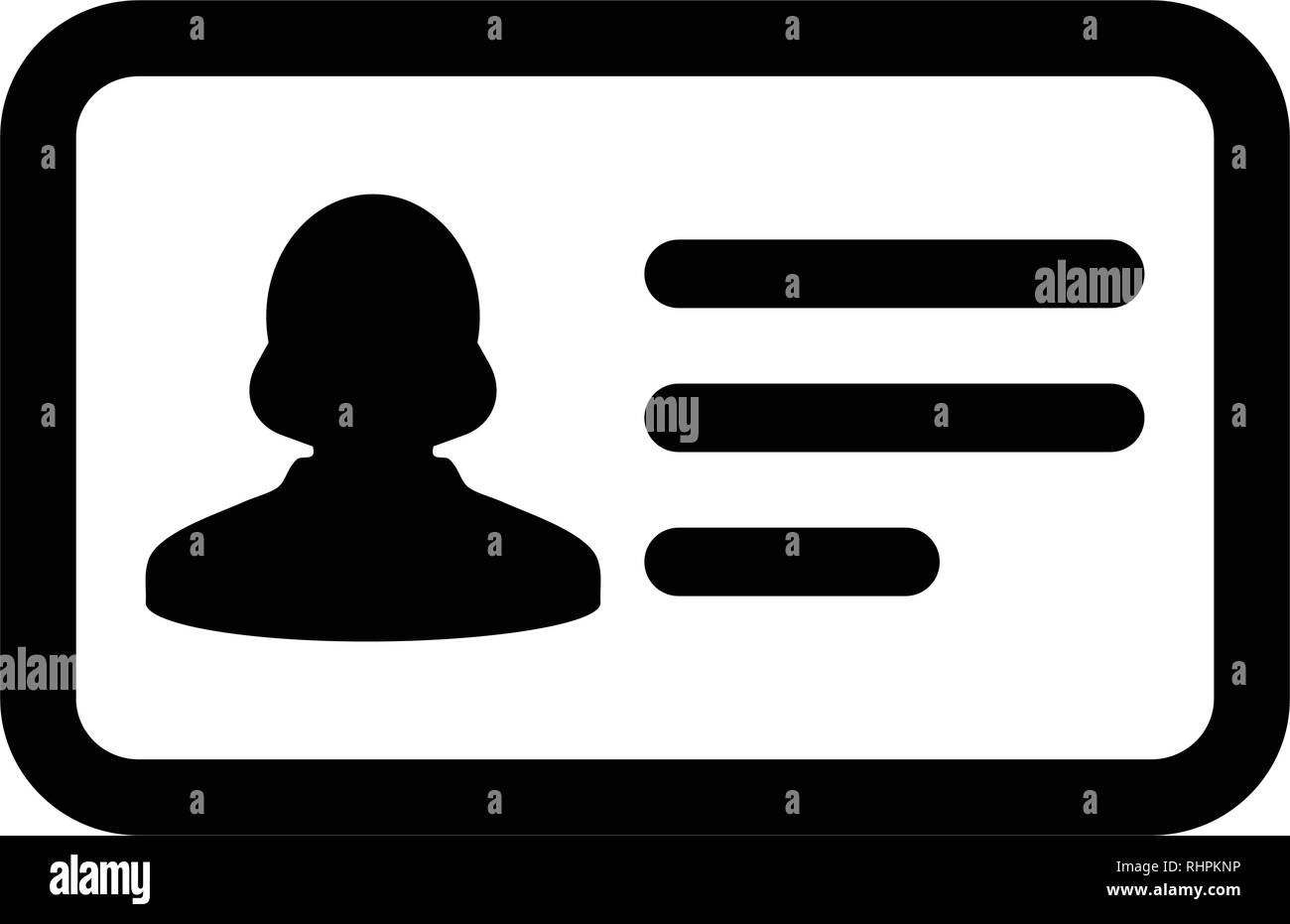 Mitarbeiter Symbol Vektor weibliche Benutzer person Profil avatar Symbol mit Personalausweis in flachen Farbe glyphe Piktogramm Abbildung Stock Vektor