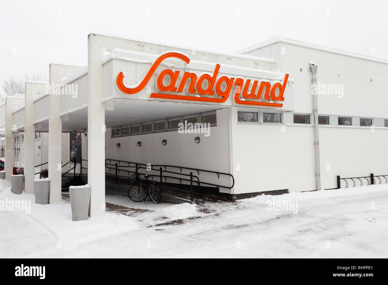 Karlstad, Schweden - 31. Januar 2019: Die Gebäude mit den Sandgrund Lars Lerin Museum. Stockfoto