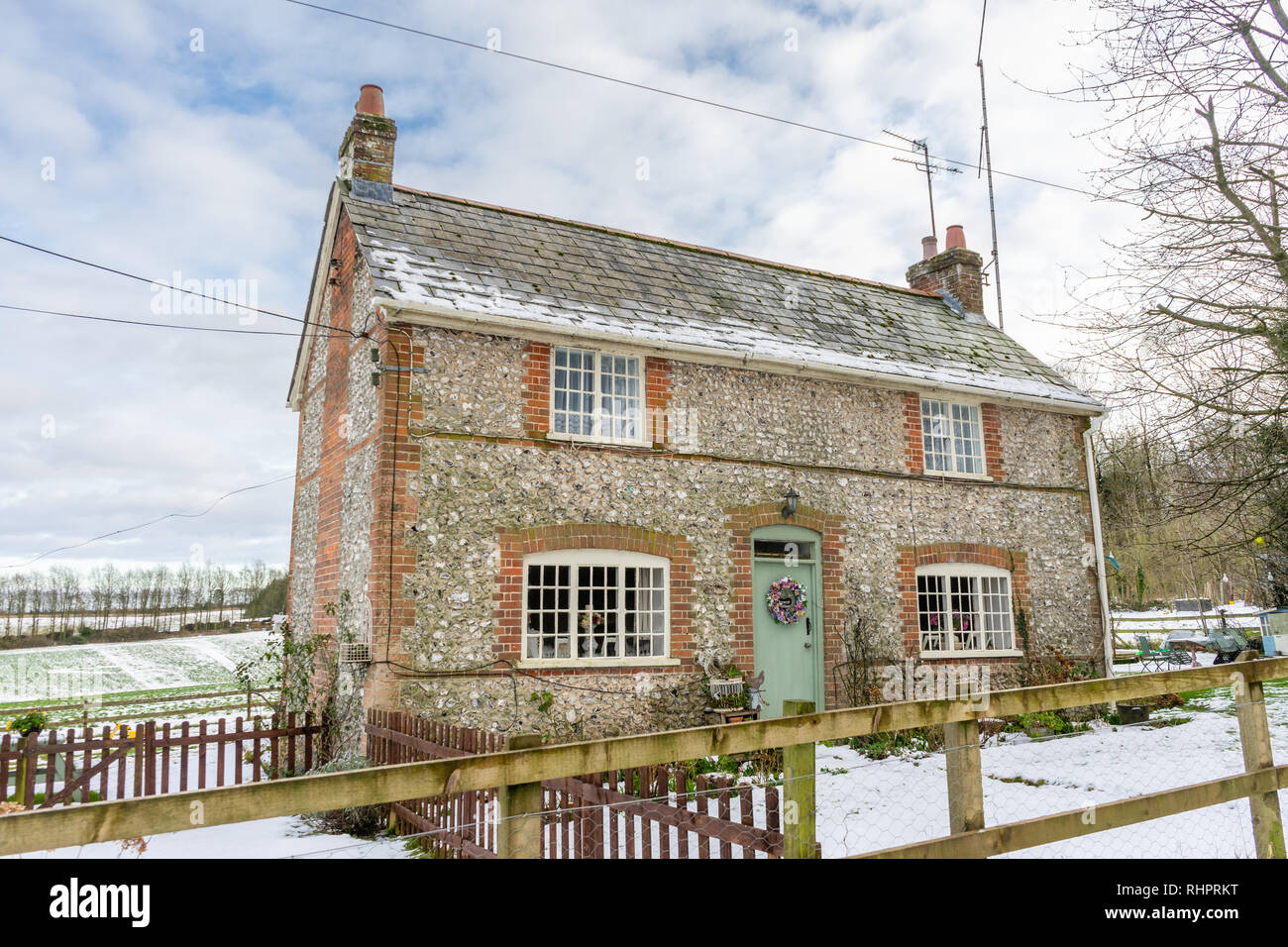Englische Landschaft Ferienhaus in den South Downs im Winter, South Downs National Park, Hampshire, England, Großbritannien Stockfoto