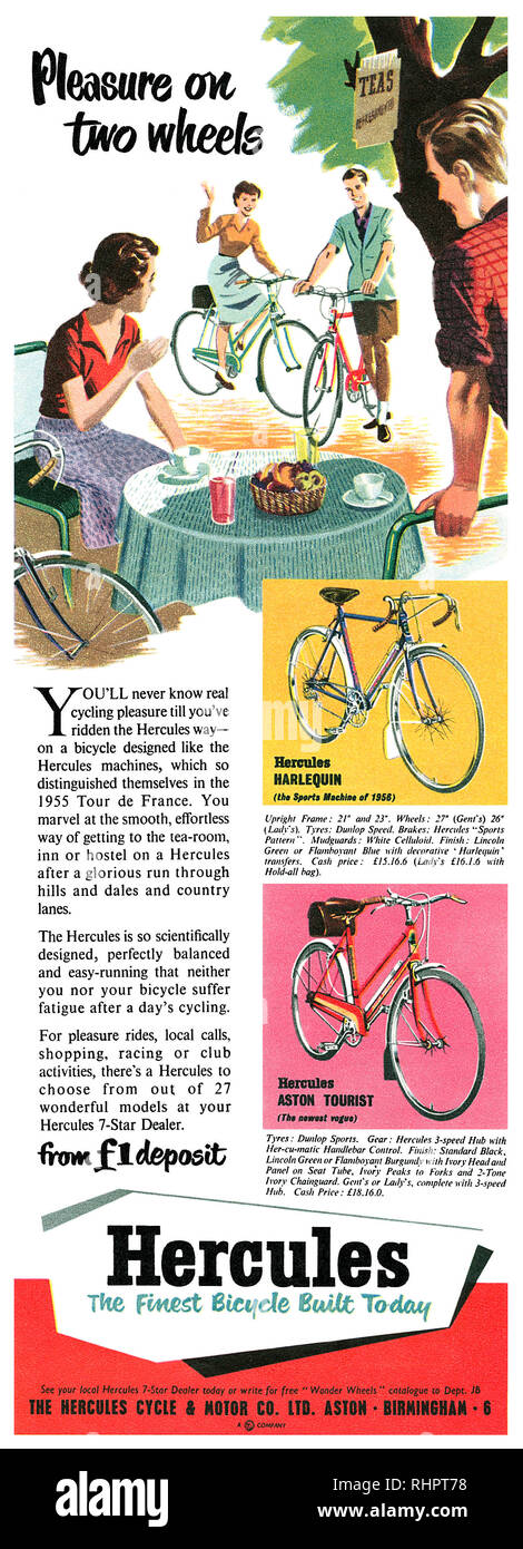 1956 britischen Werbung für Hercules Fahrräder. Stockfoto