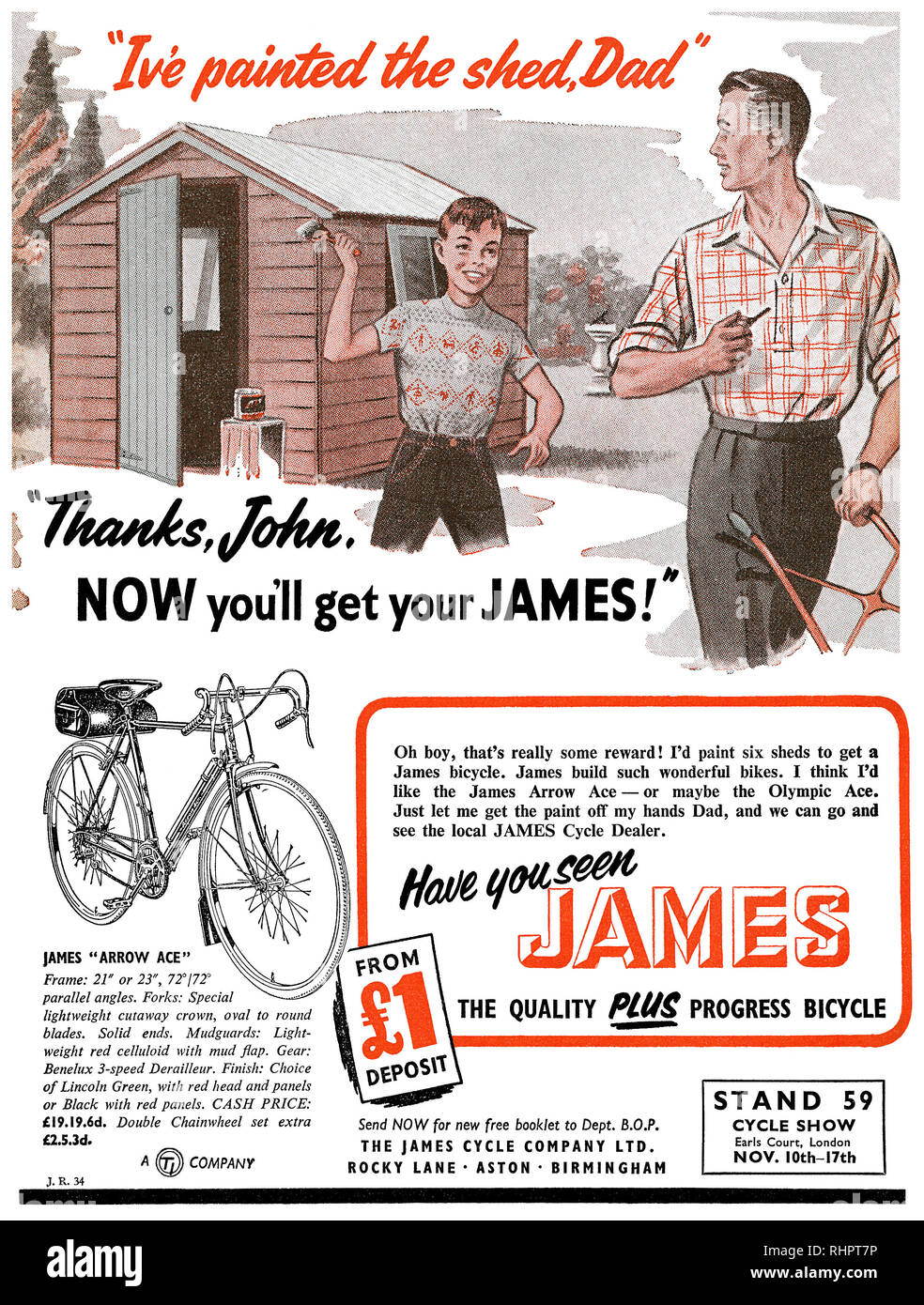 1956 britischen Werbung für James Fahrräder. Stockfoto