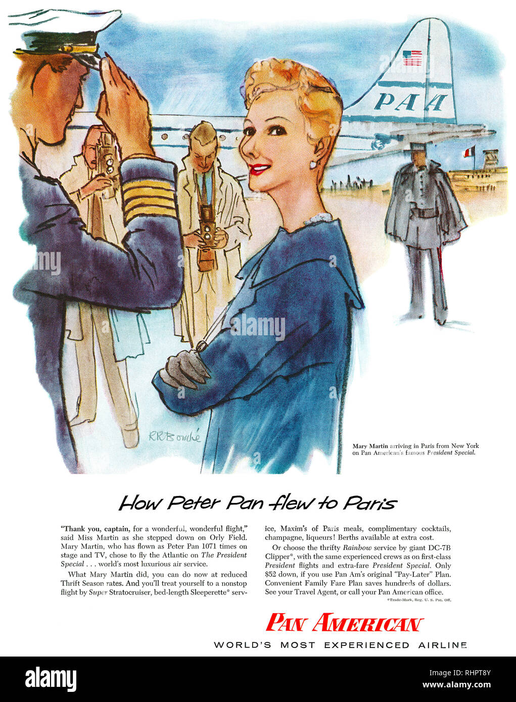 1956 britischen Werbung für die Pan Am Fluggesellschaft. Stockfoto
