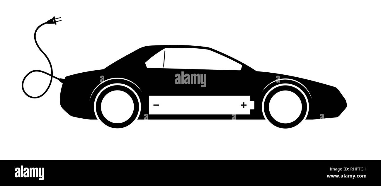 Das Logo oder Emblem eines Elektroautos der Moderne. Aufladen der Batterie an der Ladestation. Umweltfreundlicher Verkehr Stock Vektor
