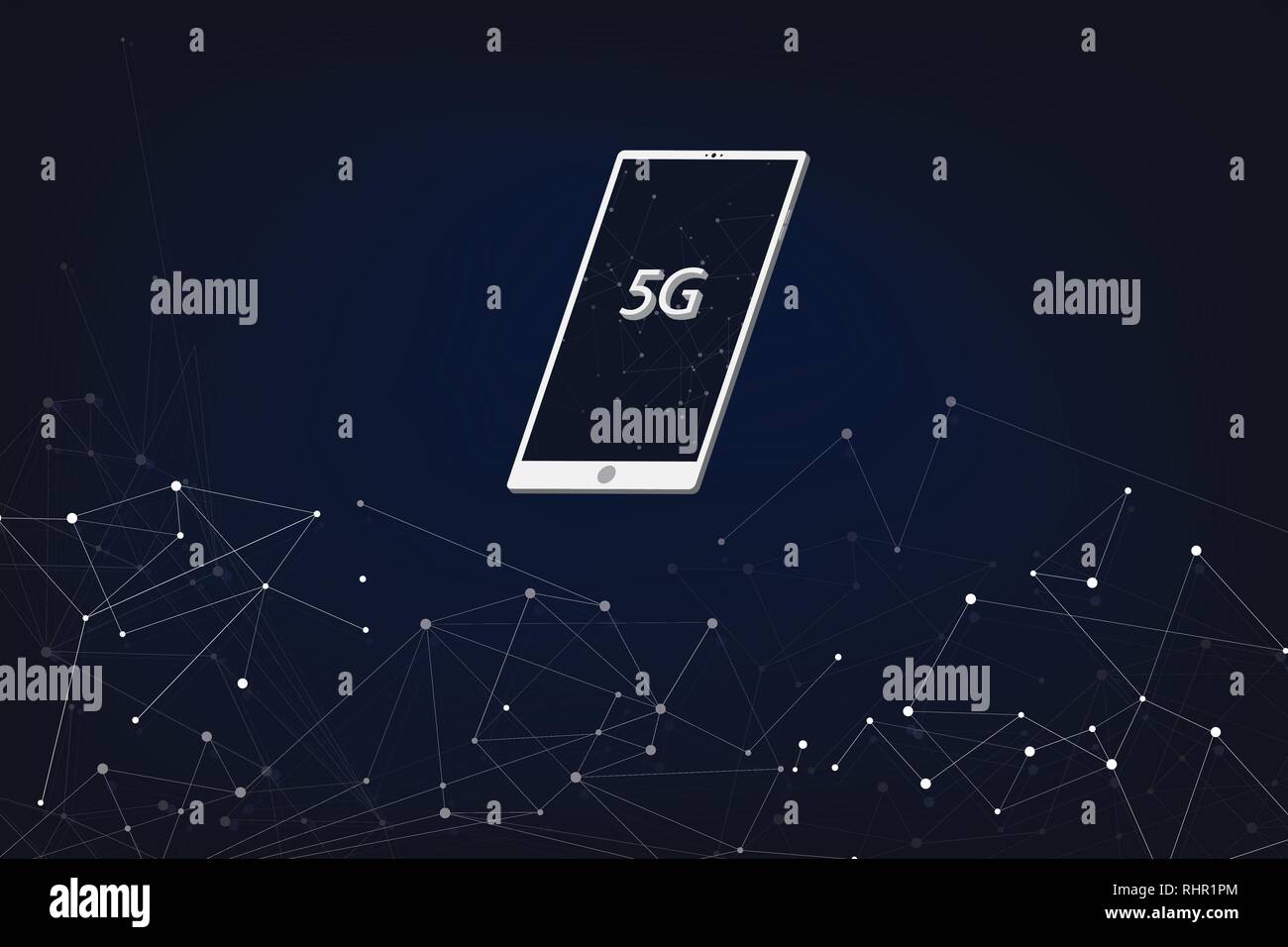 Abstrakte Digitale Netzwerk Konzept 5 G Zelle mit Smartphone auf Abstrakten dunklen Hintergrund Stock Vektor