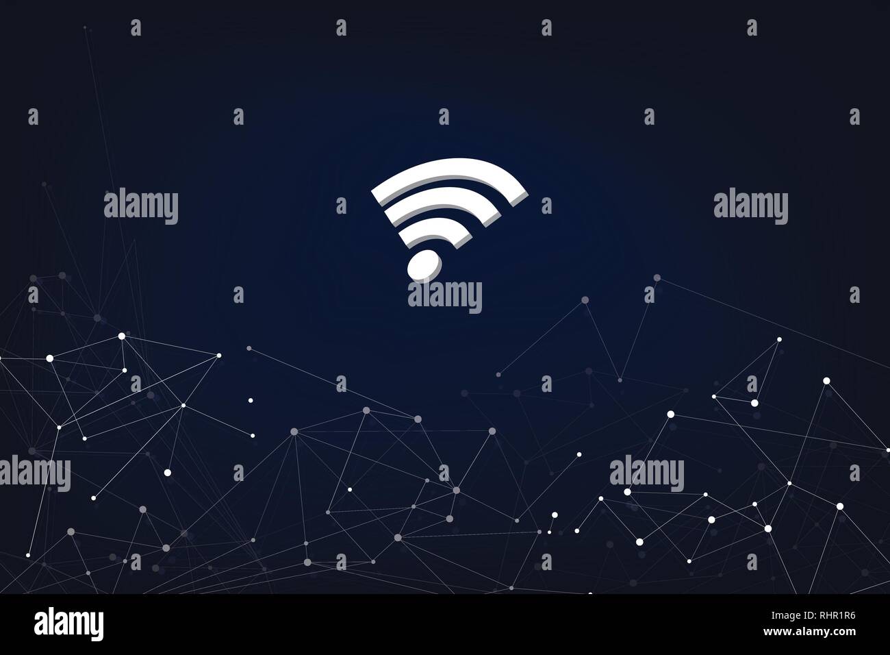 Abstrakte Digitale Netzwerk Konzept mit Wlan Symbol mit Abstrakten dunklen Hintergrund Stock Vektor