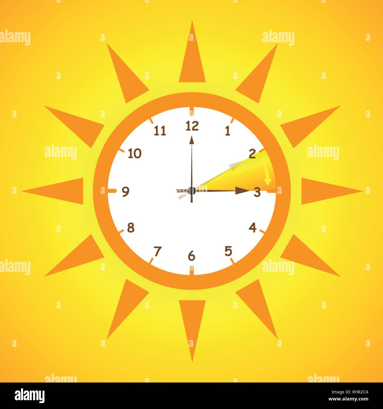 Sommer standard Zeit nach für die Sommerzeit Vorrücken auf gelbem Hintergrund Vektor-illustration EPS 10. Stock Vektor