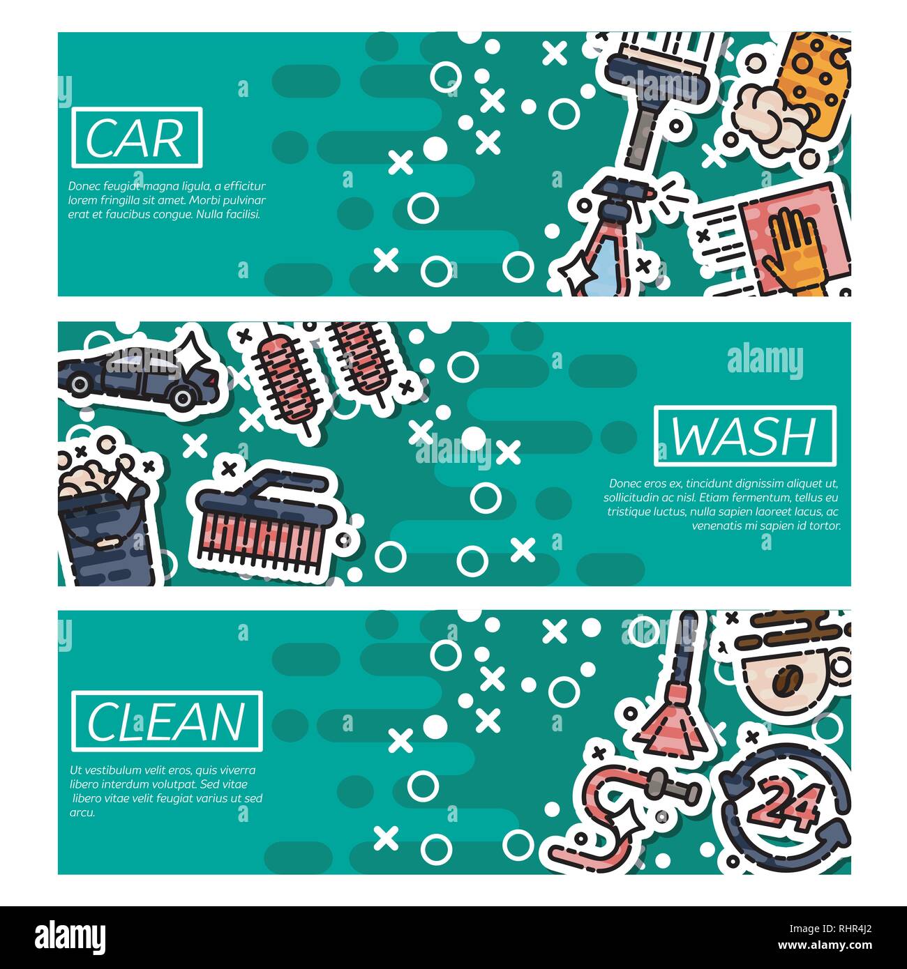 Horizontale Banner über Auto waschen. Vector Illustration, EPS 10. Stock Vektor
