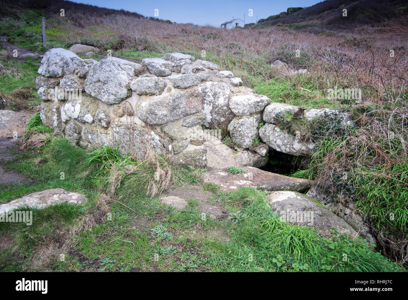 St Levan heiligen Brunnen in der Nähe von Porthcurno, Cornwall, Großbritannien Stockfoto