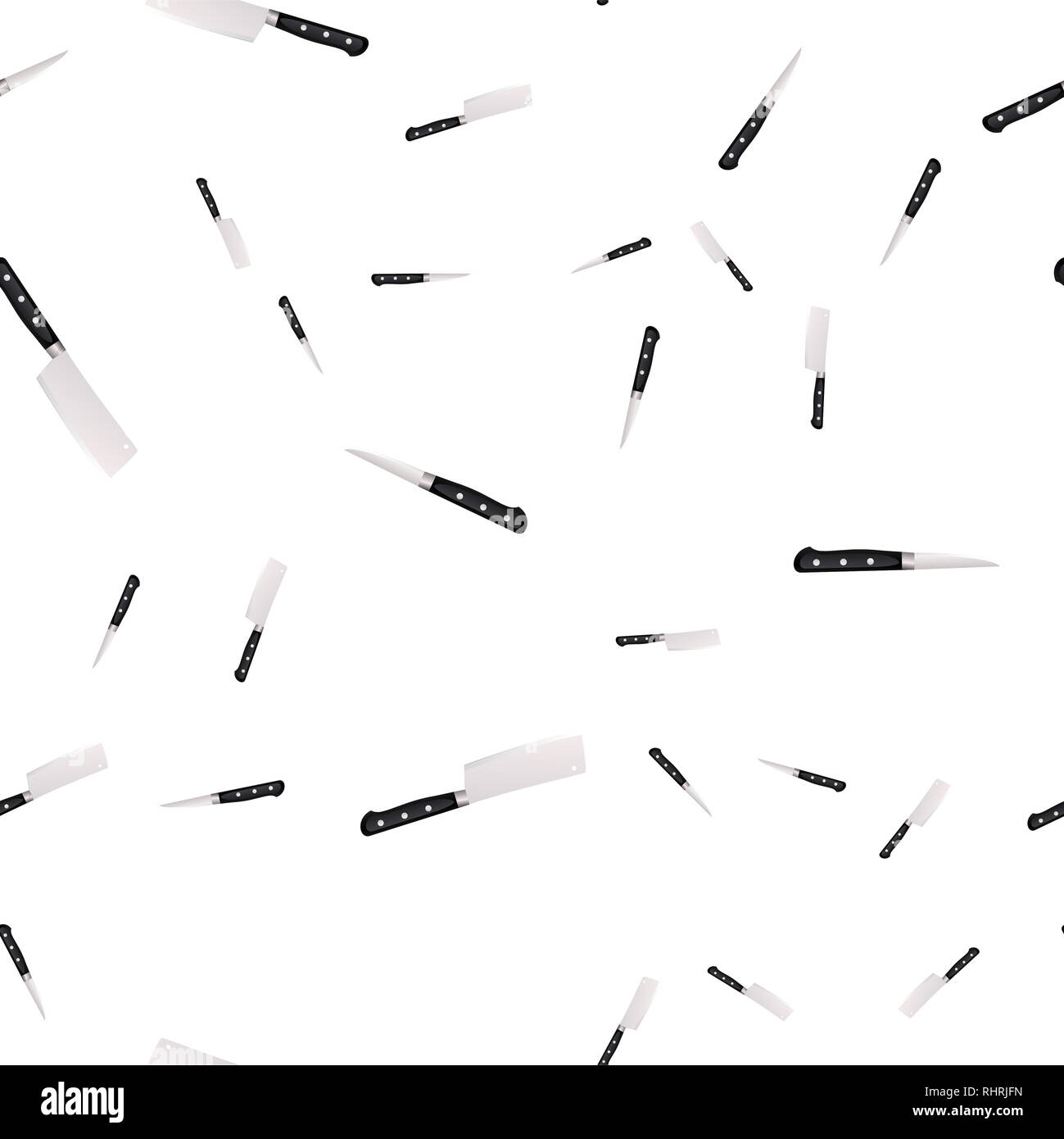 Nahtlose Muster der Küche Messer auf einem weißen Hintergrund. Illustration in 3D-Stil Stockfoto