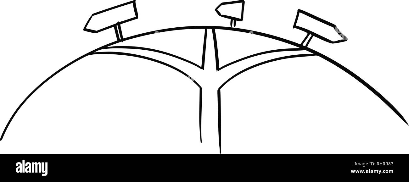 Zeichnung der Drei Wege Kreuzung und Richtungspfeile Stock Vektor