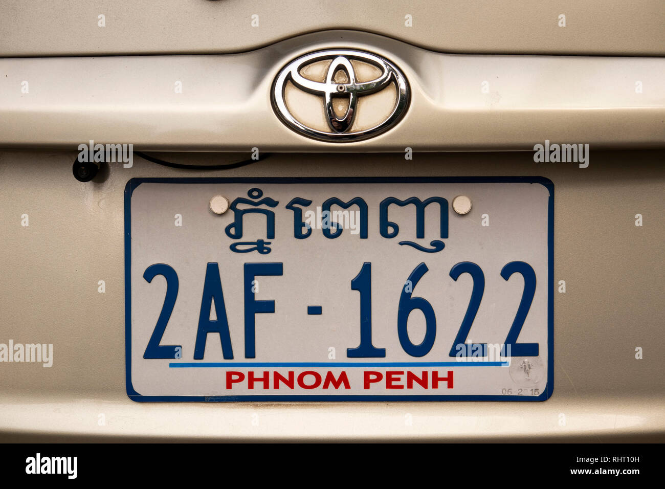 Kambodscha, Phnom Penh, Street 350, Phnom Penh Auto Kennzeichen auf Toyota Fahrzeug Stockfoto