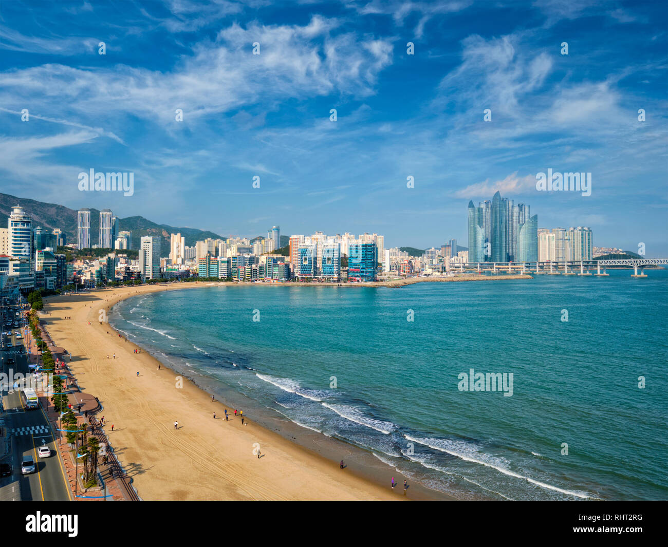 Gwangalli Strand in Busan, Südkorea. Luftaufnahme Stockfoto