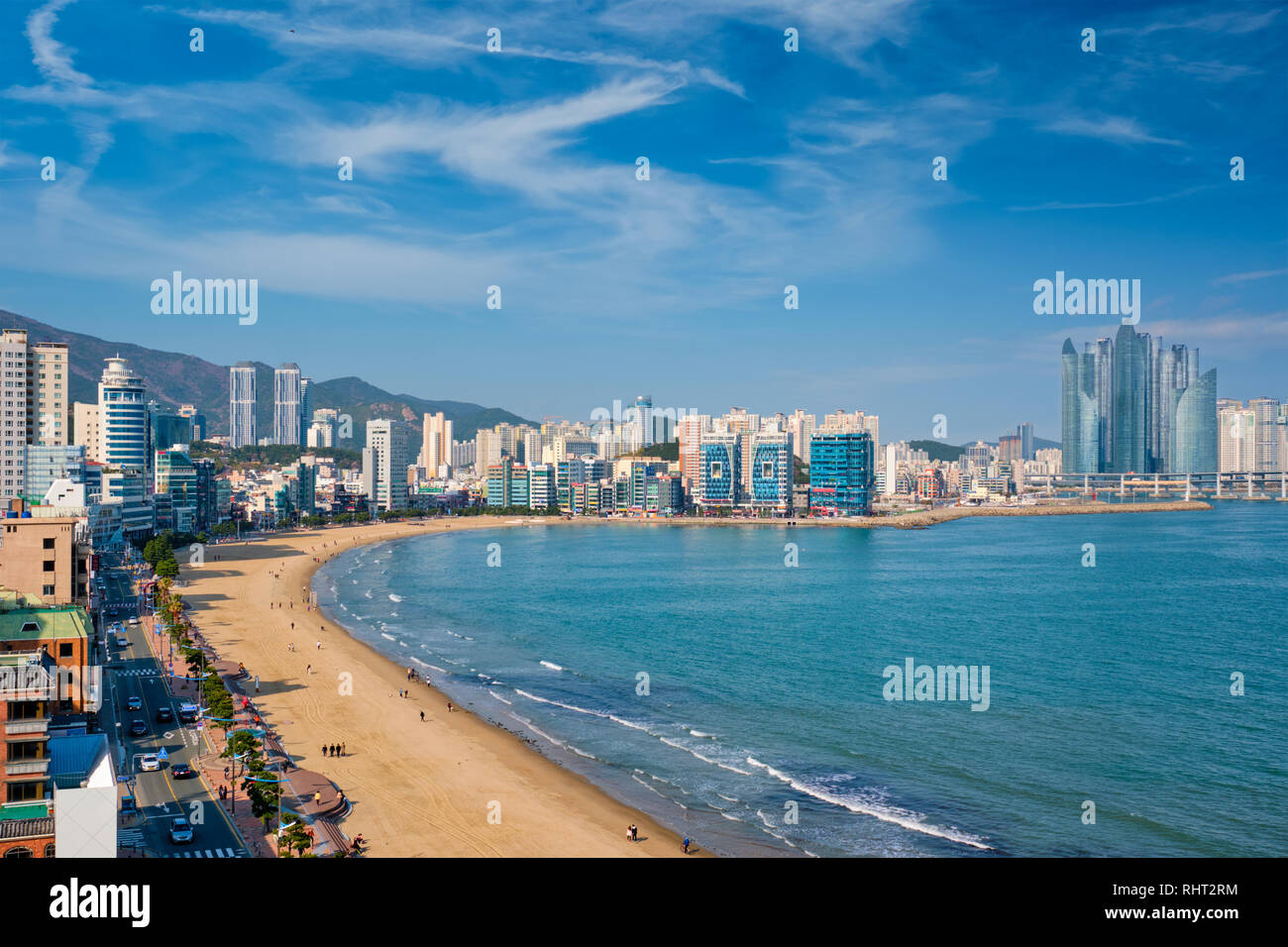 Gwangalli Strand in Busan, Südkorea. Luftaufnahme Stockfoto