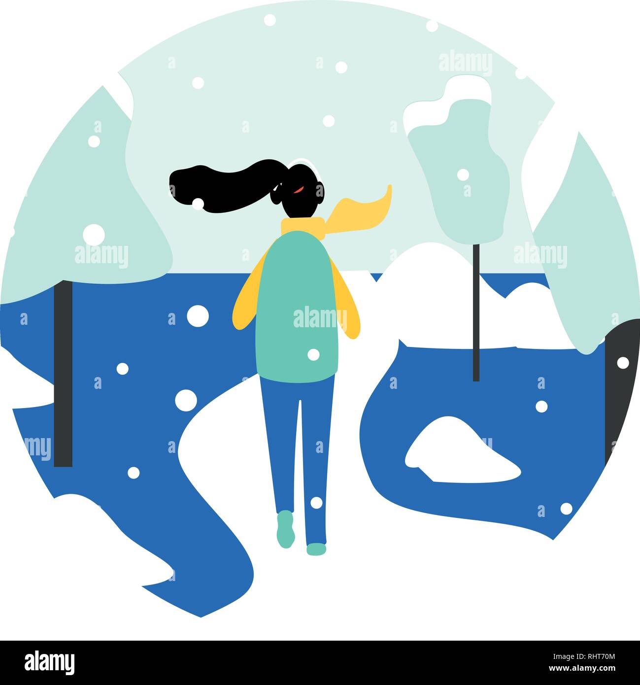 Winter läuft Konzept - junge hübsche Frau in warme Kleidung Joggen im Snow park bedeckt, Flachbild cartoon Vector Illustration auf weißem Hintergrund. Winter Stock Vektor