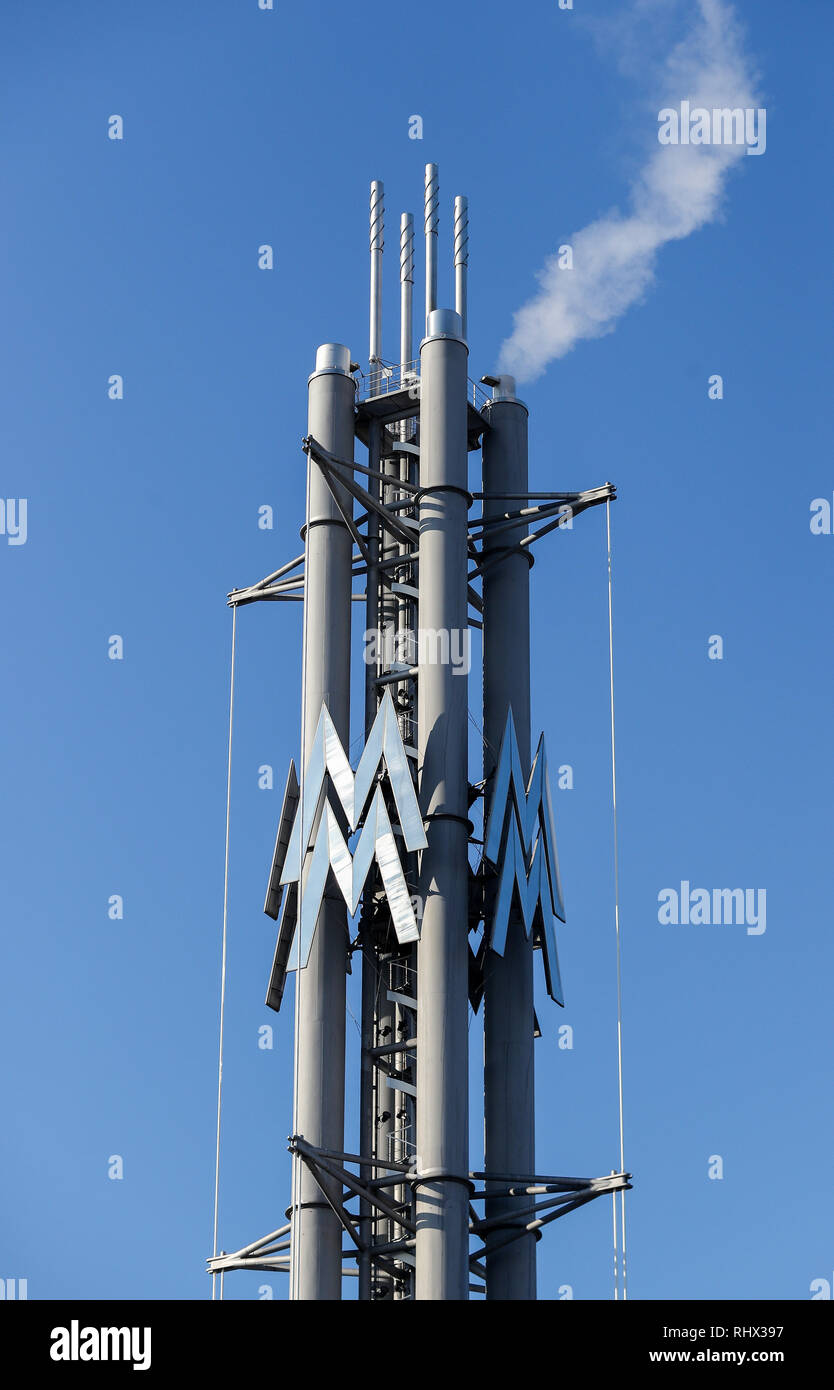Leipzig, Deutschland. 04 Feb, 2019. Der Messeturm mit dem Doppel-M vor einem blauen Himmel. Kredite: Jan Woitas/dpa-Zentralbild/dpa/Alamy leben Nachrichten Stockfoto