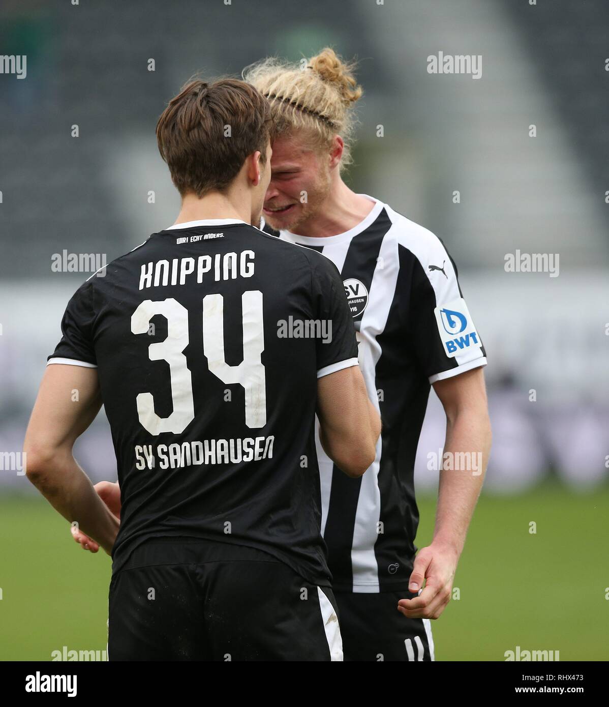 Sandhausen, Deutschland. 03 Feb, 2019. firo: 03.02.2019, Fußball, 2.Bundesliga, Saison 2018/2019, SV Sandhausen - VfL Bochum 3:0 Jubel Sandhausen mit knipping und VERLAAT | Verwendung der weltweiten Kredit: dpa/Alamy leben Nachrichten Stockfoto