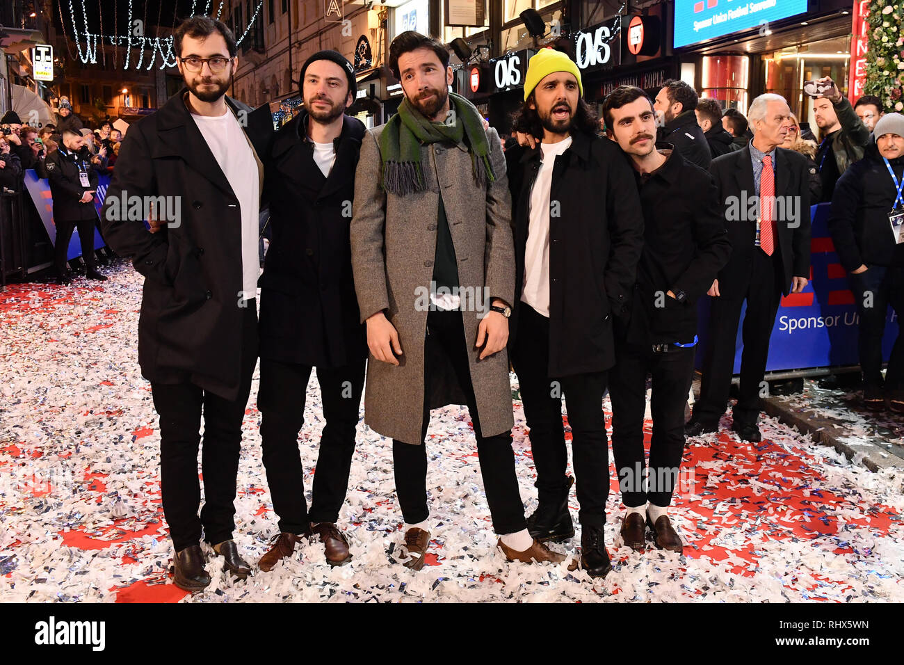 Foto Matteo Rasero/LaPresse 04 Febbraio 2019 Sanremo, Italien Spettacolo Festival di Sanremo 2019, Red Carpet Nella Foto: Ex Otago &#x2013; Solo canzone una Foto Matteo Rasero/LaPresse Februar 04th, 2019 San Remo, Italien Unterhaltung Sanremo Musikfestival 2019, Roter Teppich in der Foto: Ex Otago &#x2013; Solo una Canzone Stockfoto