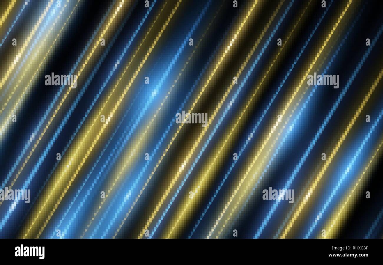 Lichteffekt. Zusammenfassung Hintergrund gelb blau Laser Strahlen des Lichts auf schwarzem Hintergrund. Chaotische leuchtende neon Linien aus Licht. Vector Illustration. E Stock Vektor