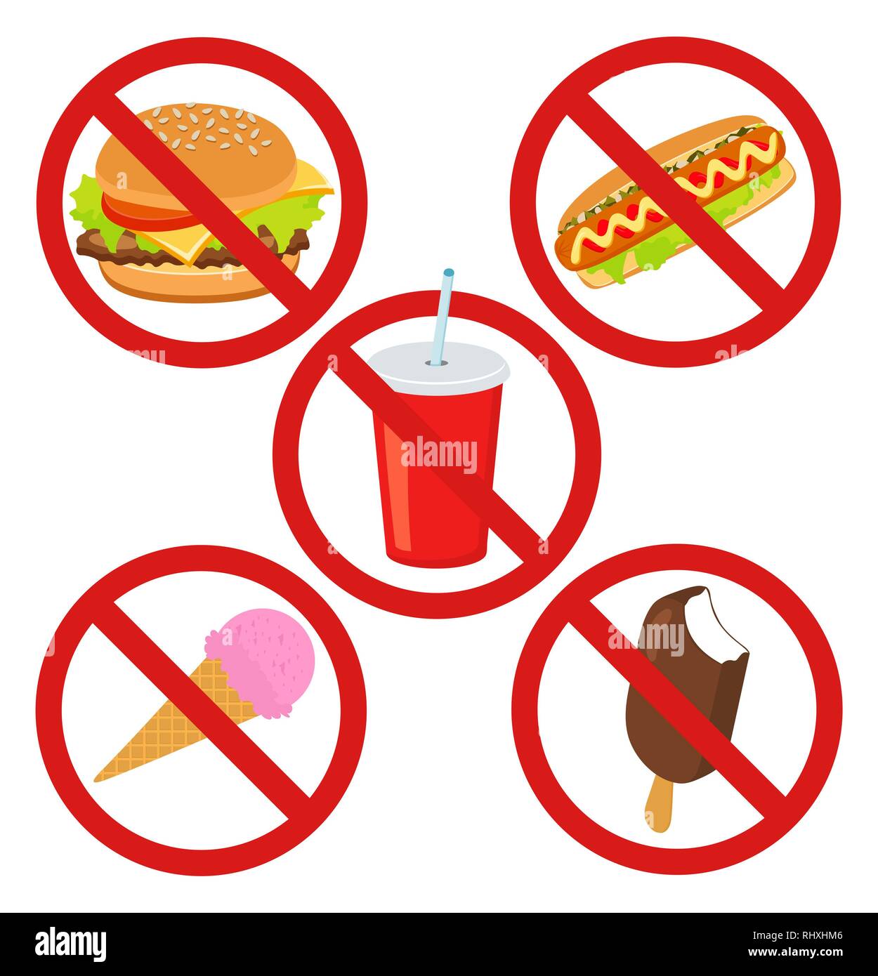 Set Verboten Schilder Supermarkt Symbole Kein Junk Food Stop set-verboten-schilder-supermarkt-symbole-kein-junk-food-stop