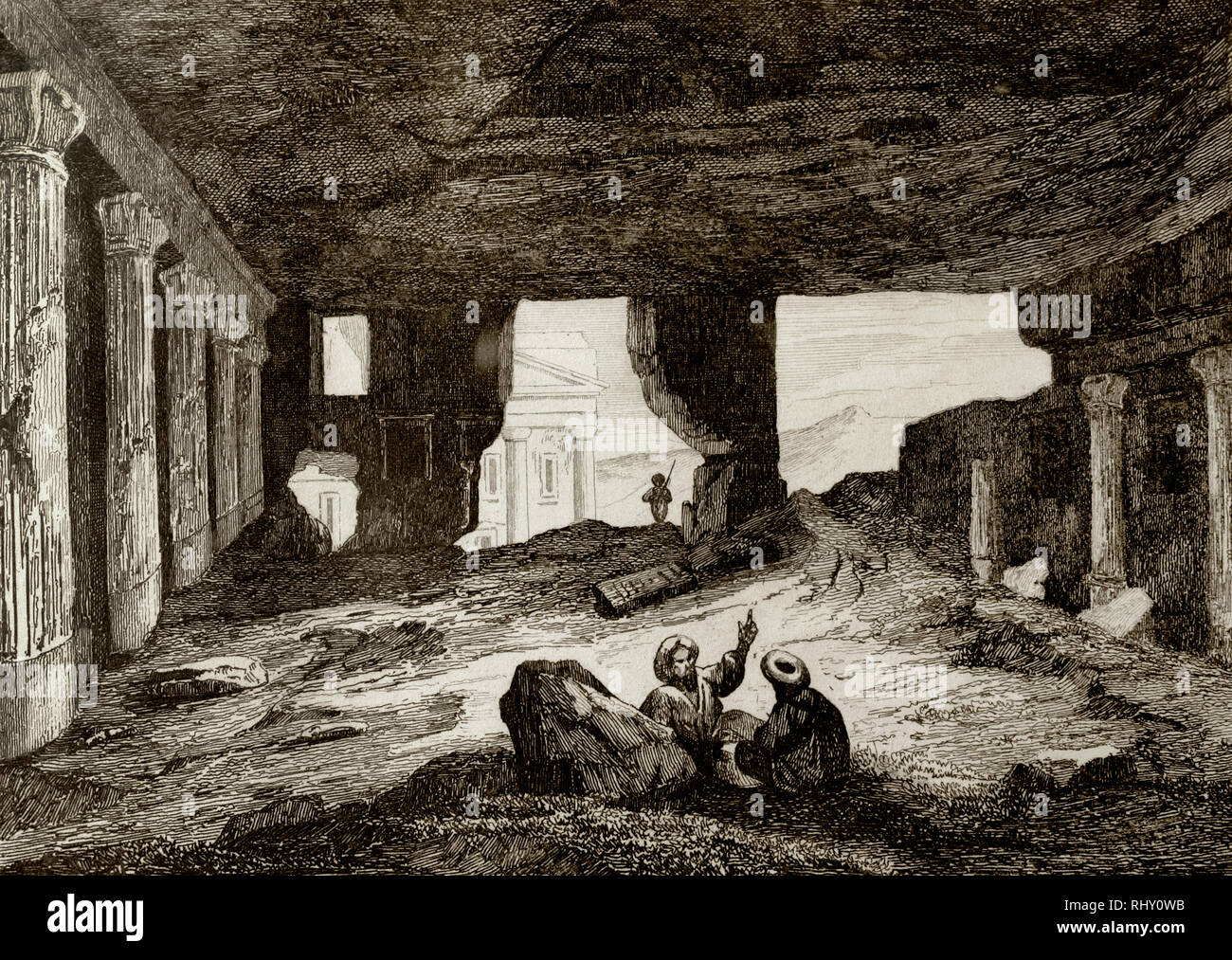Geschichte von Arabien. Innere eines Grabes. Gravur. Universal Panorama. Geschichte von Arabien, 1851. Stockfoto
