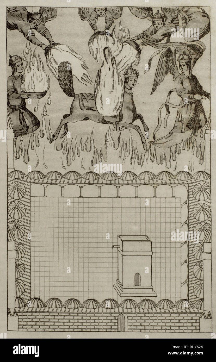 Mohammed (570-632). Gründer des Islam. Christi Himmelfahrt Mohammeds. Gravur. Panorama Universal. Geschichte von Arabien, 1851. Stockfoto