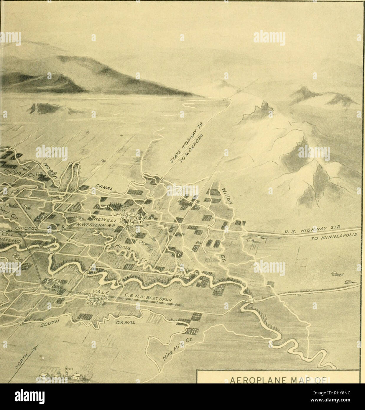 . Belle Fourche Bewässerungsprojekt, South Dakota. Möglichkeiten für die landwirtschaftlichen Besitz. Belle Fourche Field Station; Landwirtschaft; Bewässerung. Flugzeug Karte von Belle Fourche Projekts, die unsere wichtigsten Flüsse, Kanäle. Straßen und Bahnverbindungen. Bitte beachten Sie, dass diese Bilder sind von der gescannten Seite Bilder, die digital für die Lesbarkeit verbessert haben mögen - Färbung und Aussehen dieser Abbildungen können nicht perfekt dem Original ähneln. extrahiert. In den Vereinigten Staaten. Büro der Reklamation. [N. s. Stockfoto