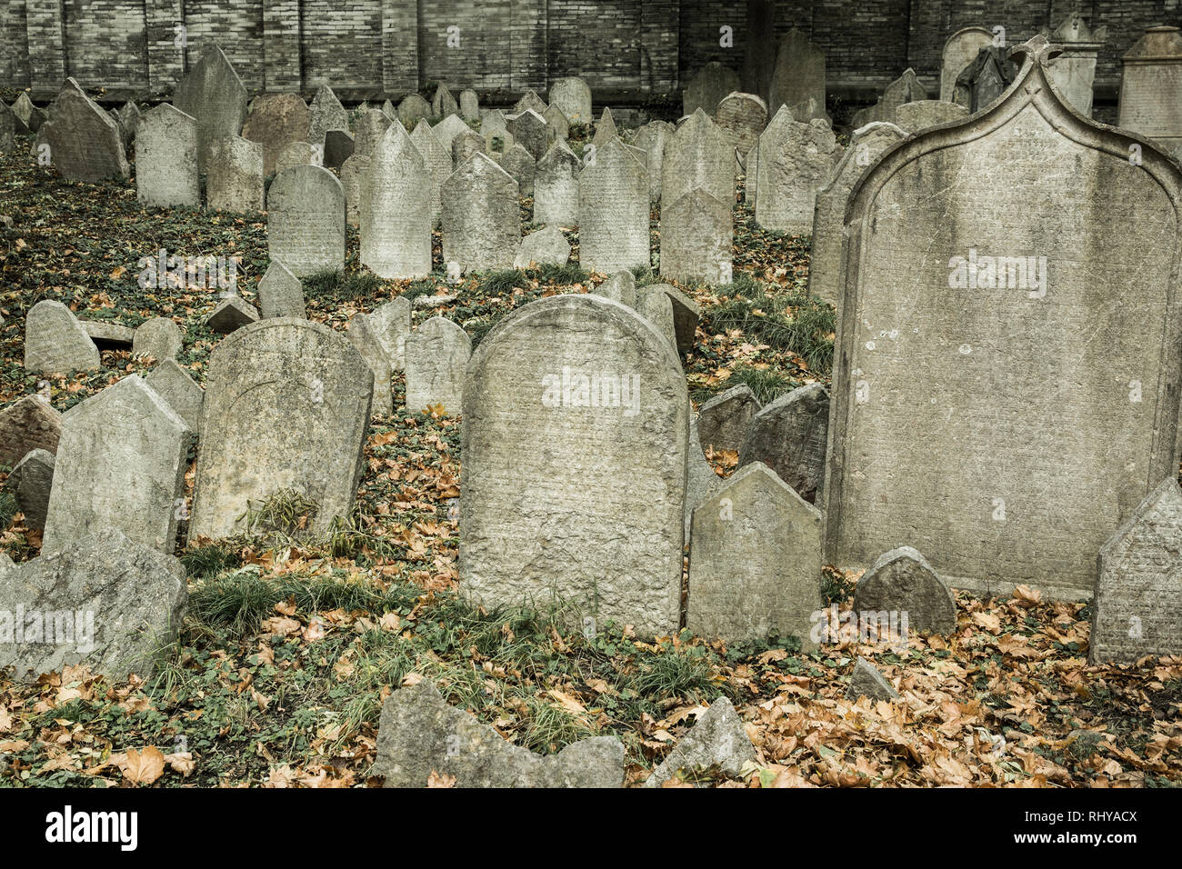 Der alte jüdische Friedhof aufgegeben. Historische, Halloween, sightseeing Konzept. Stockfoto