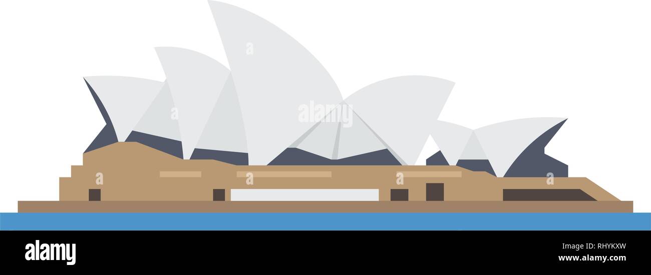 Flache Bauweise isoliert Vektor Symbol des Sydney Opera House von dem Architekten Jørn Utzon, 1973 eröffnet. Stock Vektor