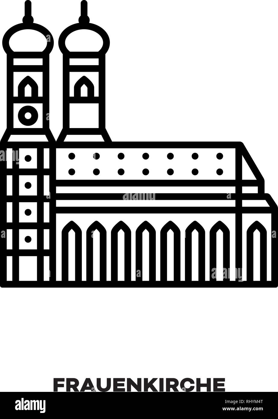 Frauenkirche in München, Bayern, Deutschland, Vektor Symbol Leitung. Internationale Sehenswürdigkeiten und Tourismus Symbol. Stock Vektor